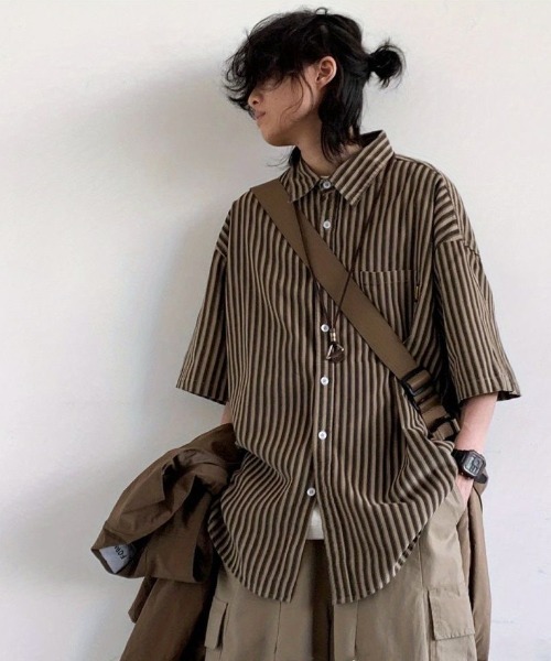 FreeZone シャツ ストライプ半袖シャツ メンズ レディース : ZOZOTOWN
