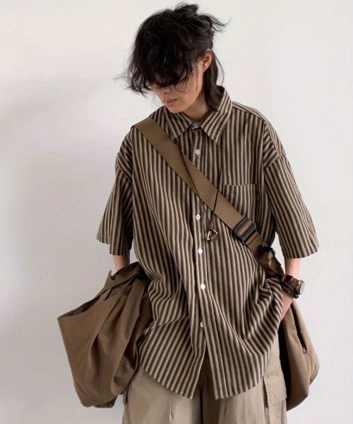 FreeZone シャツ ストライプ半袖シャツ メンズ レディース : ZOZOTOWN