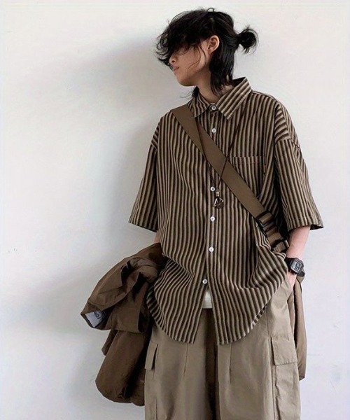 FreeZone シャツ ストライプ半袖シャツ メンズ レディース : ZOZOTOWN