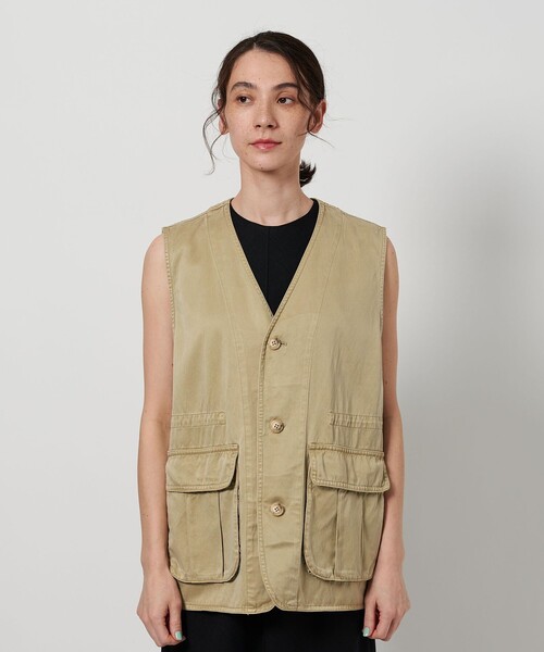 【美品】ユナイテッドアローズ　Vネック　ベスト　ジレ　ベルト BEAUTY＆YOUTH UNITED ARROWS ベスト ジレ キュプラブレンド V