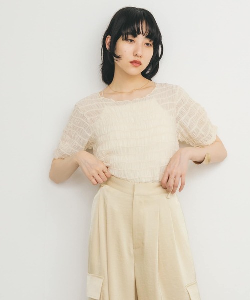 シャーリングTシャツ セール】大人の上品シルエット。シャーリング長袖Tシャツ（T