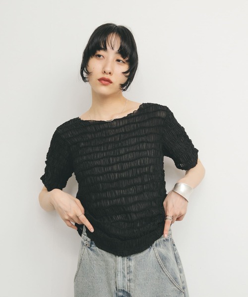 tシャツ シャーリング シアー トップス レディース ap retro tシャツ シアーシャーリングワッシャートップス/T