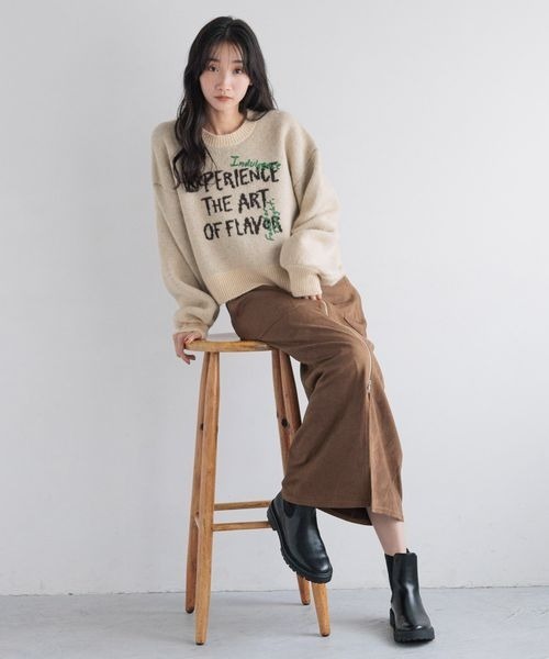 「LOWRYS FARM」 長袖ニット FREE チャコールグレー レディース_画像2