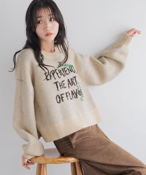 「LOWRYS FARM」 長袖ニット FREE チャコールグレー レディース_画像6