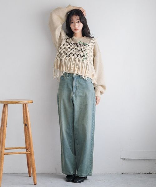 「LOWRYS FARM」 長袖ニット FREE チャコールグレー レディース_画像9