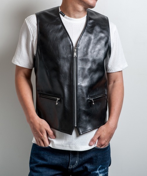 美品❗️最高品質☆柔らかなイタリア製仔羊革　ジレベスト 革ベスト パンチング レザーベスト｜カドヤ公式オンラインショップ｜PL