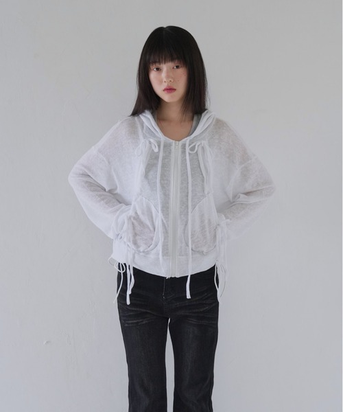 tシャツ ドローストリングデザイン シアーパーカー レディース