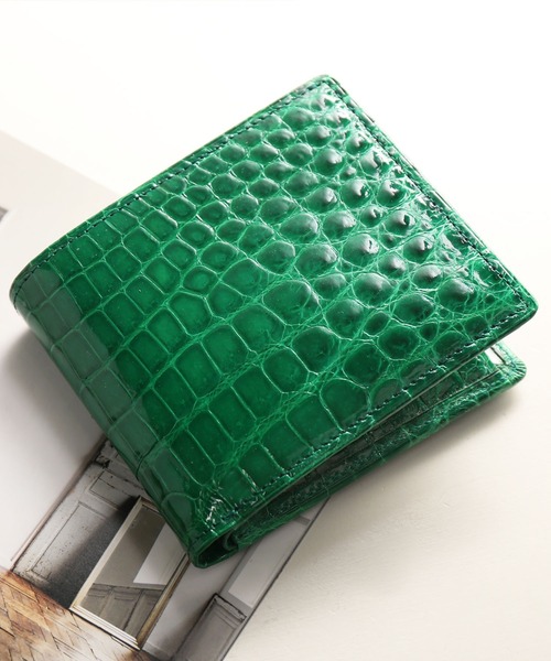 二つ折り財布 財布 クロコダイルレザー 二つ折り財布 日本製 シャイニング レディース メンズの画像