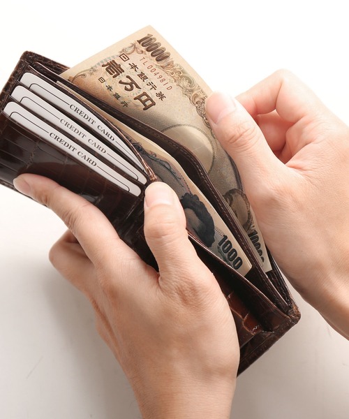 二つ折り財布 財布 クロコダイルレザー 二つ折り財布 日本製 シャイニング レディース メンズの画像