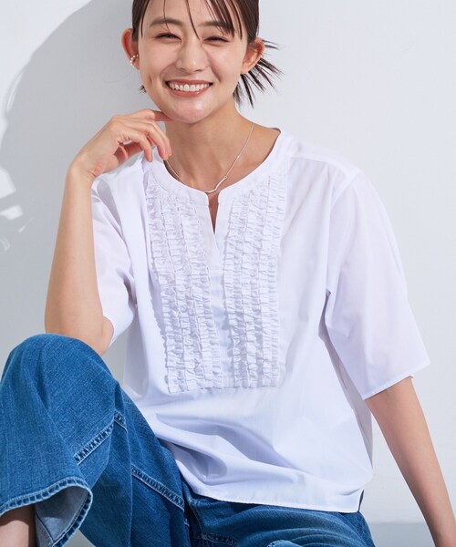 ブラウス シャツ 「追加」タックフリルブラウス レディース INDIVI ブラウス シャツ 「洗える」胸元タックフリルブラウス