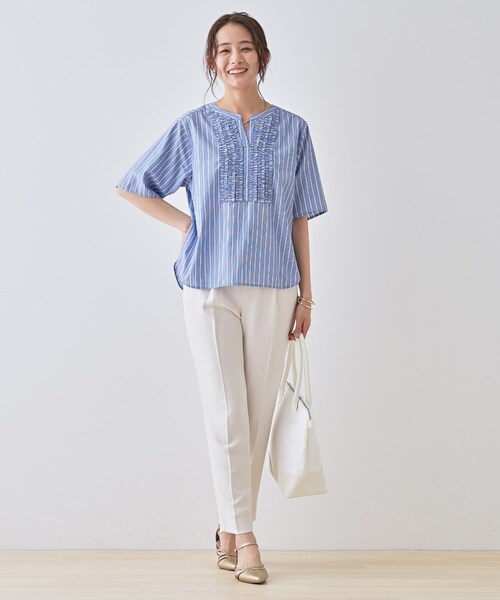 INDIVI（インディヴィ） ブラウス シャツ 「洗える」胸元タックフリル