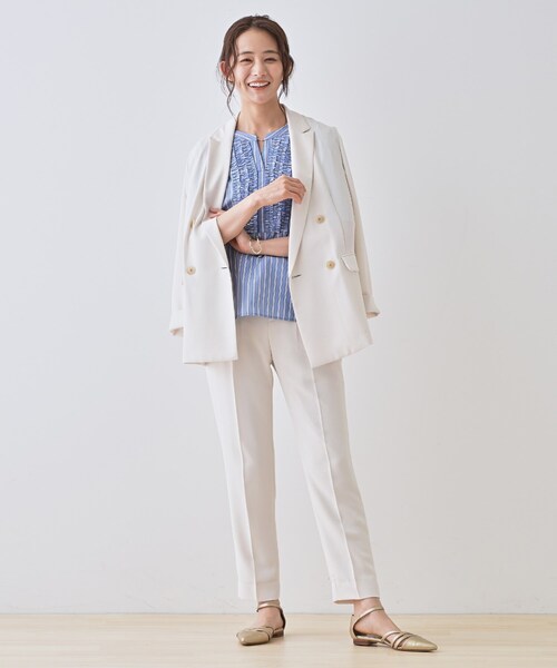 INDIVI ブラウス シャツ 「洗える」胸元タックフリルブラウス