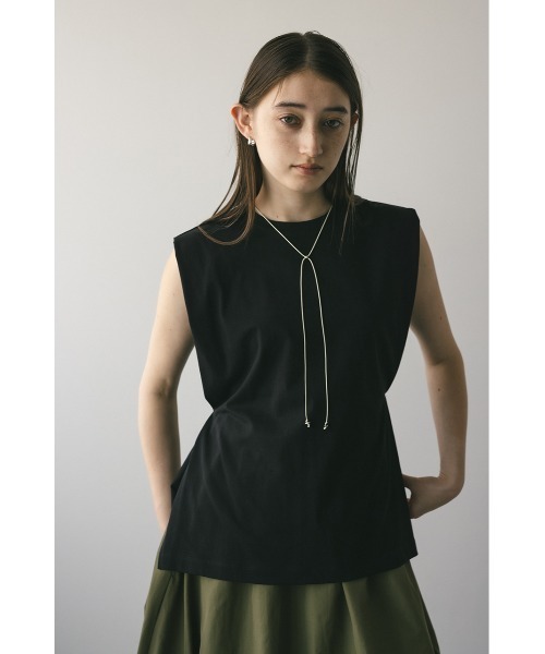 美脚パンツと同素材】【セットアップ対応】　ショルダータックノースリ STYLEMIXER タンクトップ ノースリーブ ショルダータックタンク
