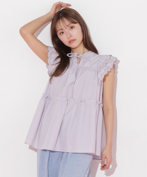 「JILL by JILL STUART」 ノースリーブブラウス FREE ラベンダー レディース JILL by STUART ブラウス シャツ カットワークティアード