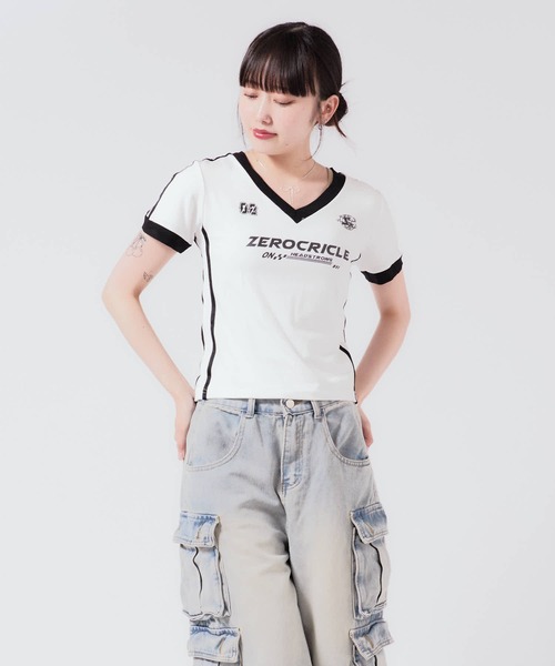 白 スポーツユニフォーム Chick tシャツ Sports uniform-style tops / スポーツ