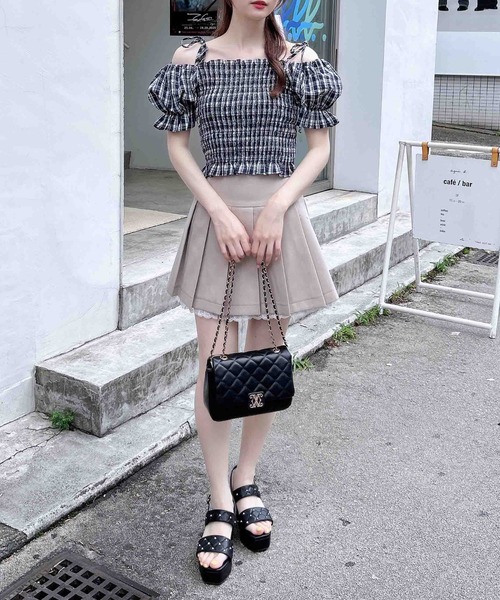 INGNI（イング） ブラウス シャツ 肩リボンシャーリングチェック柄