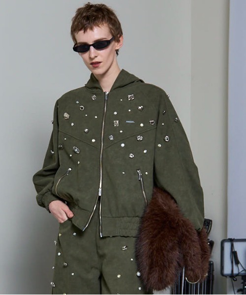 パーカー 「25AW PRE-ORDER」Vegan Leather Bijou Hoodie/ヴィーガンレザービジューパーカー「MAISON SPE