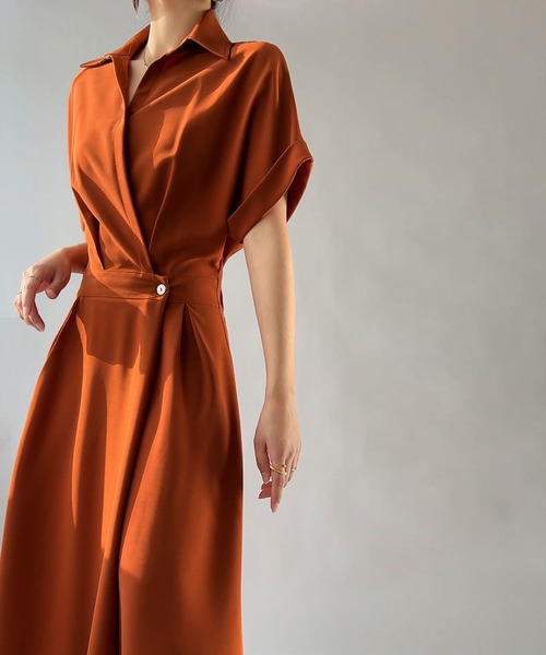 「MAISON DE THERESE」 半袖ワンピース M カーキ レディース_画像2