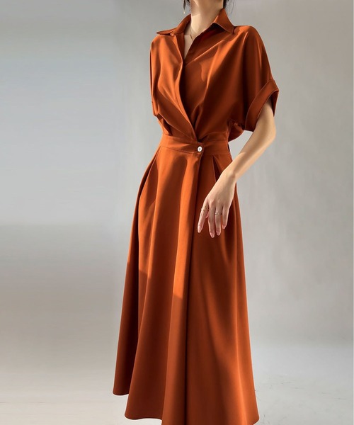 「MAISON DE THERESE」 半袖ワンピース M カーキ レディース_画像3