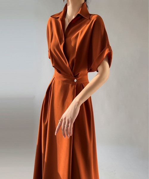 「MAISON DE THERESE」 半袖ワンピース M カーキ レディース_画像7