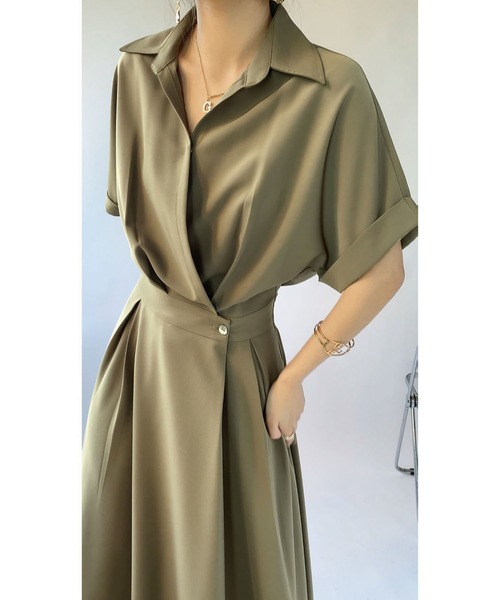 「MAISON DE THERESE」 半袖ワンピース M カーキ レディース_画像8