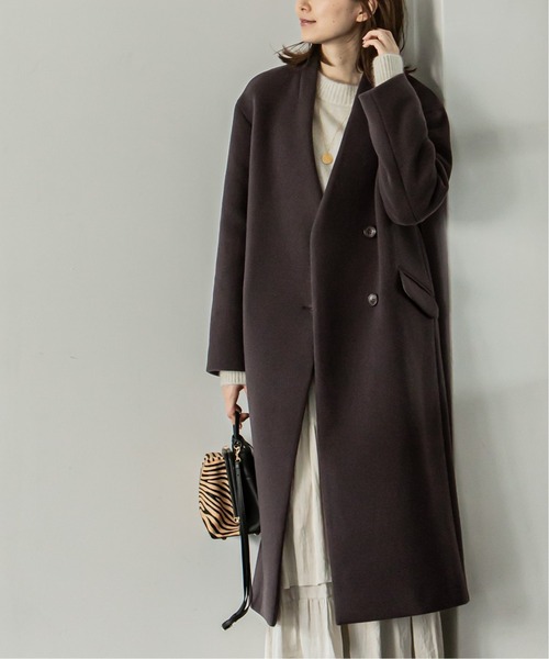 「NOBLE」 ノーカラーコート 38 グレー レディース_画像9