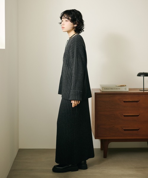セットアップ wool wide lib knit set up /ウールワイドリブニット