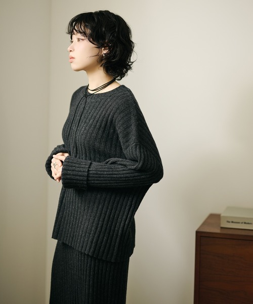 セットアップ wool wide lib knit set up /ウールワイドリブニット