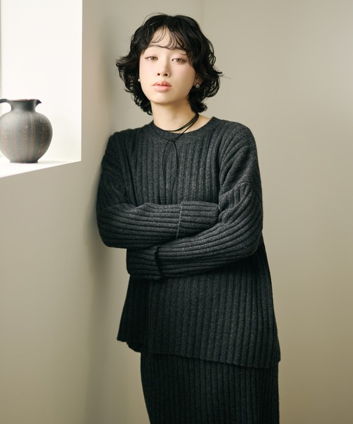 セットアップ wool wide lib knit set up /ウールワイドリブニット