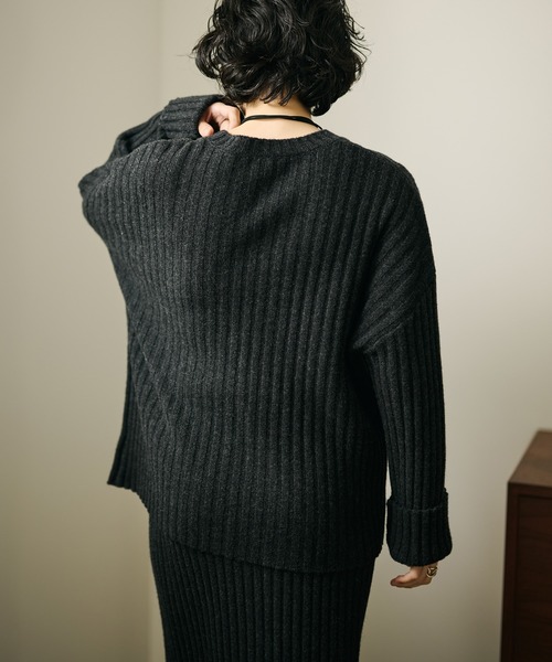 セットアップ wool wide lib knit set up /ウールワイドリブニット