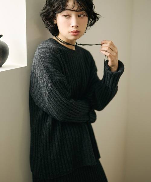セットアップ wool wide lib knit set up /ウールワイドリブニット