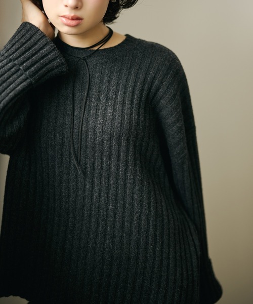 セットアップ wool wide lib knit set up /ウールワイドリブニット