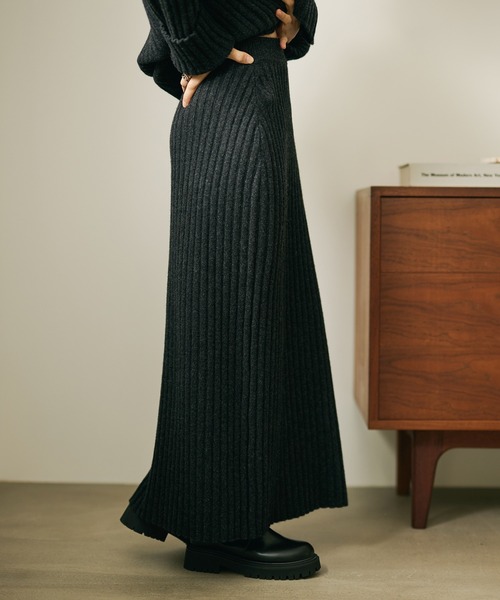 セットアップ wool wide lib knit set up /ウールワイドリブニット