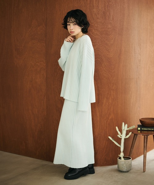 セットアップ wool wide lib knit set up /ウールワイドリブニット
