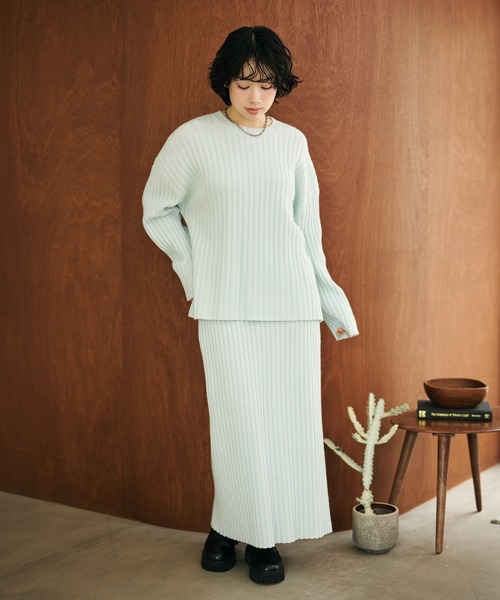 セットアップ wool wide lib knit set up /ウールワイドリブニット