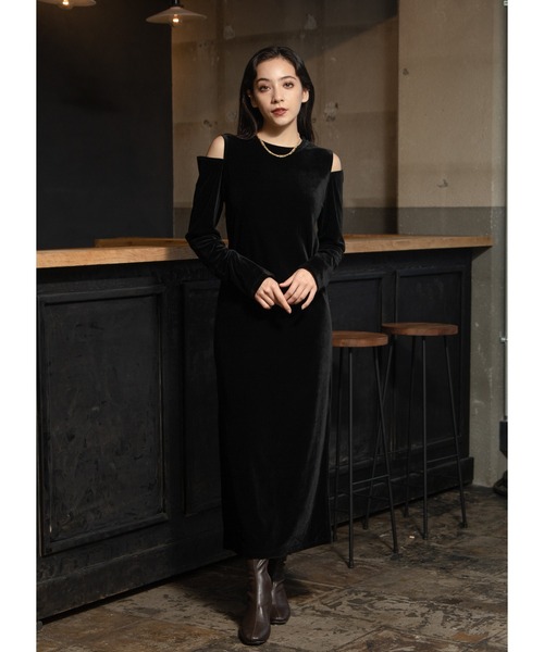 「Adoon plain」 長袖ワンピース MEDIUM ブラック レディース_画像3