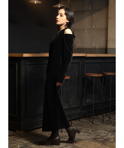 「Adoon plain」 長袖ワンピース MEDIUM ブラック レディース_画像4