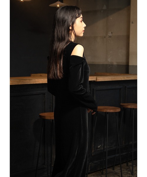 「Adoon plain」 長袖ワンピース MEDIUM ブラック レディース_画像9