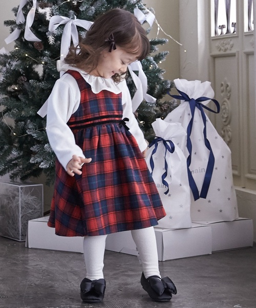 petit main ワンピース チェックドッキングワンピース キッズ 子供服 