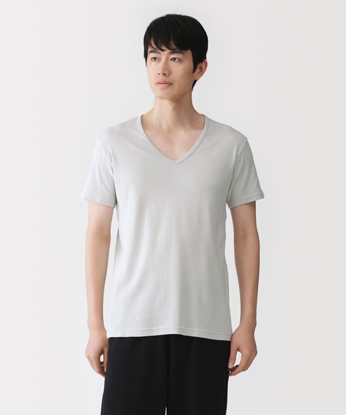 無印良品（MUJI） 紳士 さらっと綿 汗取りパッド付 Vネック半袖T