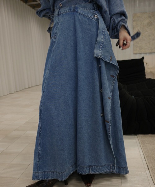 AMERI デニムスカート 26インチ Ameri（アメリ） デニムスカート TENCEL DENIM WRAP LIKE SKIRT