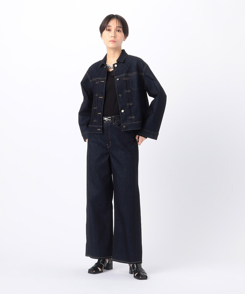 ワイドパンツ ジーンズ デニム デニムパンツ 中空ストレッチデニム ワイドデニムパンツ レディースの画像