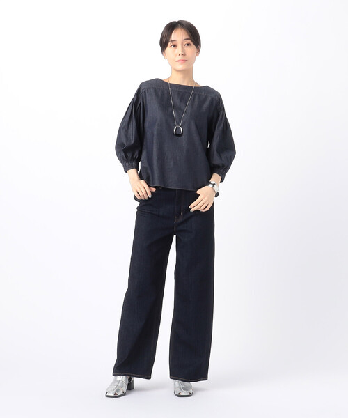 ワイドパンツ ジーンズ デニム デニムパンツ 中空ストレッチデニム ワイドデニムパンツ レディースの画像