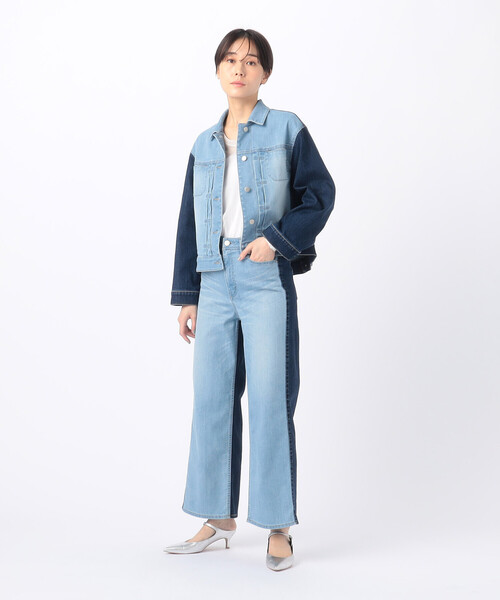 ワイドパンツ ジーンズ デニム デニムパンツ 中空ストレッチデニム ワイドデニムパンツ レディースの画像