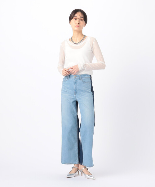 ワイドパンツ ジーンズ デニム デニムパンツ 中空ストレッチデニム ワイドデニムパンツ レディースの画像