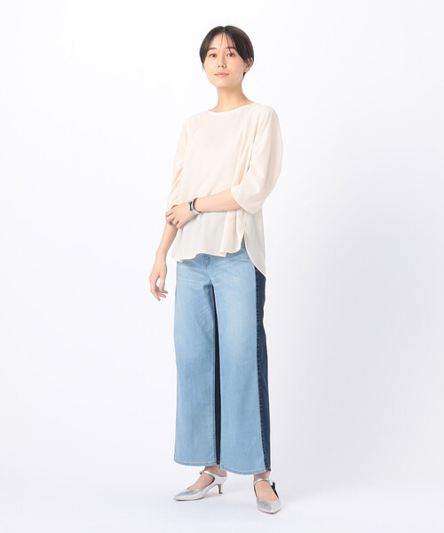 ワイドパンツ ジーンズ デニム デニムパンツ 中空ストレッチデニム ワイドデニムパンツ レディースの画像