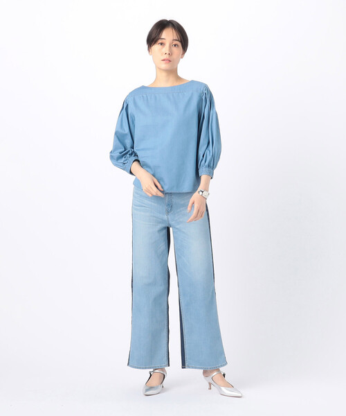 ワイドパンツ ジーンズ デニム デニムパンツ 中空ストレッチデニム ワイドデニムパンツ レディースの画像