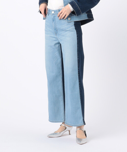 ワイドパンツ ジーンズ デニム デニムパンツ 中空ストレッチデニム ワイドデニムパンツ レディースの画像