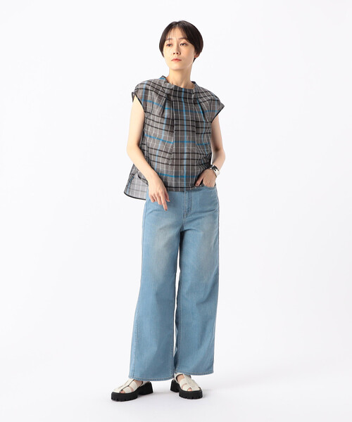 ワイドパンツ ジーンズ デニム デニムパンツ 中空ストレッチデニム ワイドデニムパンツ レディースの画像