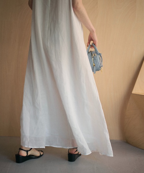 ワンピース ramie ruffle neck frill sleeveless long dress /ラミー